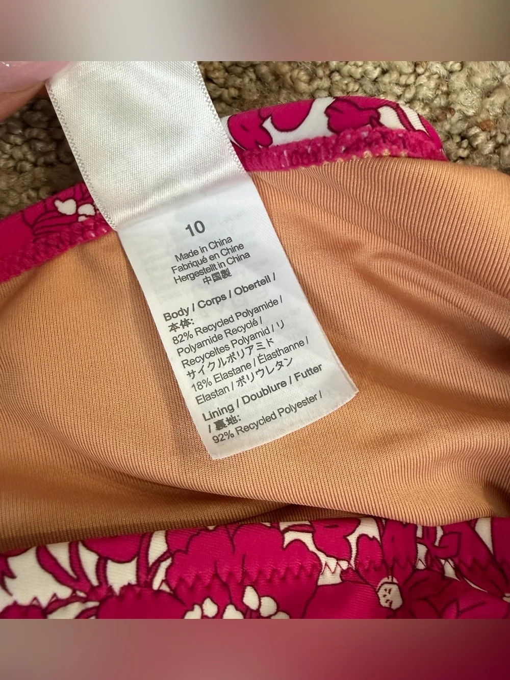 J. Crew One Shoulder One Piece Swimsuit Pink Floral Bow Size 10 Bathing Suit